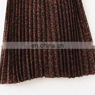 Long Elastane Waist Cheap Leopard Printing Pleats Plus Size Skirts for Fat Women photo-5
