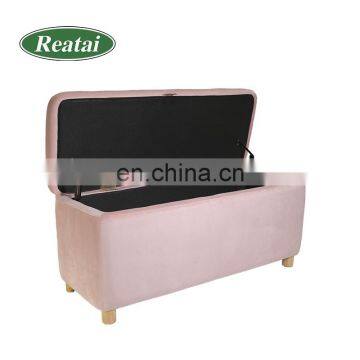 Reatai Modern Pink Velvet Leather Long Narrow Wood Bench for Bedroom photo-3