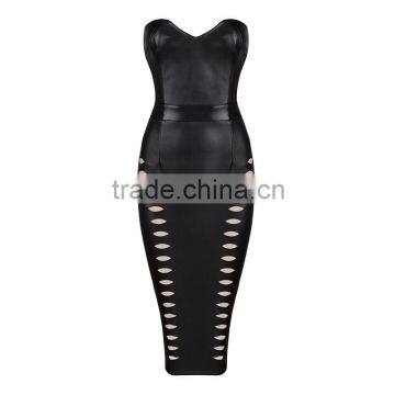 Summer dress wholesale dropship 2015 new Hot Selling black strapless PU leather evening party Dress Bandage Bodycon Women Wearin