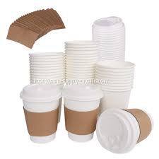 Disposable coffee cups with lids and sleeves hot paper cups sleeves 12oz 16oz