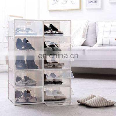 Best Selling DIY Clear Stackable High-heel Ottoman Transparent Drop-front Plastic Storage Dustproof  Box Container For Shoe