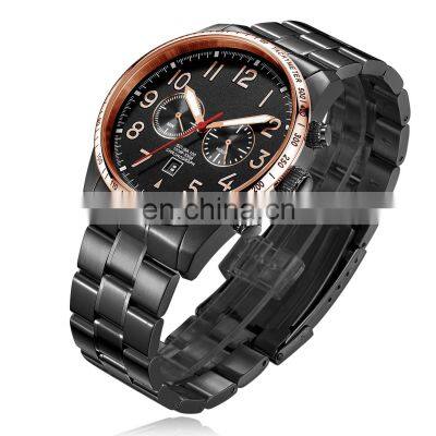 Top Brand Big Face Stainless Steel Watch Luxury  Black Causal Chronograph Watches Relojes Hombre Custom Logo Mens Quartz Watches