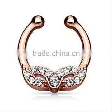 Masked Ball CZ Crystal Fake Septum Clicker Nose Piercing Body Jewelry