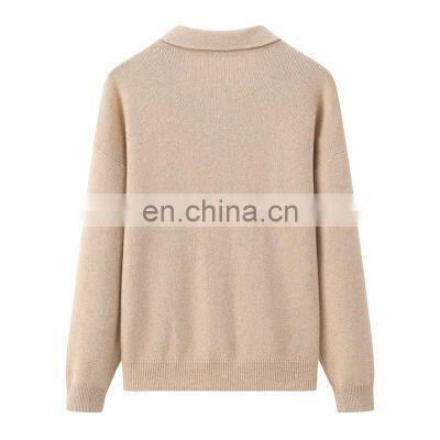 Wholesale 100% Pure Cashmere Pullover Knit Sweater British Style Casual Winter Fashion With Turn-Down Collar and Front Logo photo-2