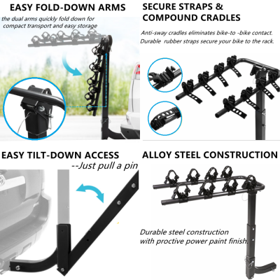 Hot Sale 4-Bike Capacity Hitch Mounted Bicycle Carrier for Cars Trucks SUVs Minivans With 1.5