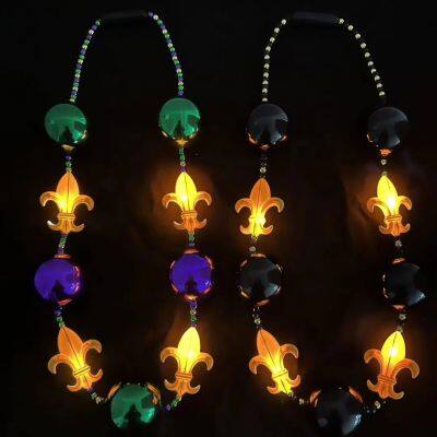 Mardi Gras Flashing Multi Colors Light Up iris Jumbo Beads Necklace for  Women and Man to Celebrate Party Supplies