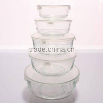 2016 factory outlet Eco-friendly 5PCS glass bowl set with plastic lid