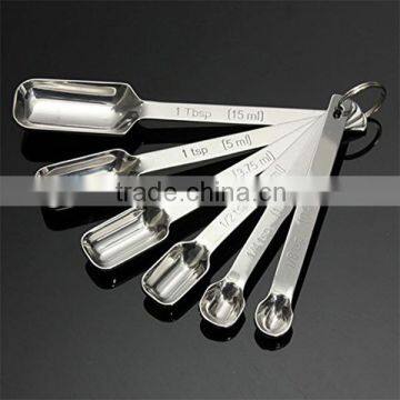 18/8 Stainless Steel 6pcs 0.63-15ml Narrow Tea Coffee Spice Measuring Spoons Set