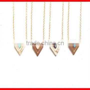Sterling Silver triangle pendant silver chain turquoise onyx fashion natural gemstone necklace