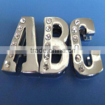 Zinc Alloy Charms Half Side Rhinestones Inlayed 18mm Slide Letters