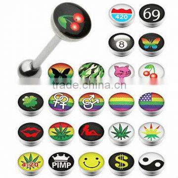 Metal Tongue Rings Steel Bars Barbells With Funny Logo