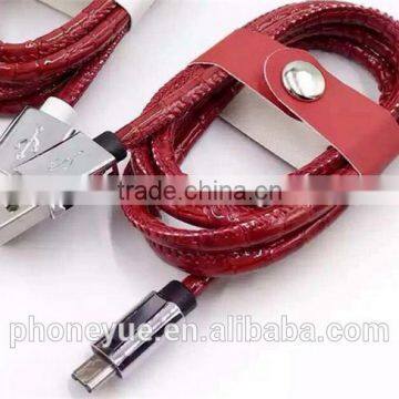 high quality colorful metal leather usb cable with retail package