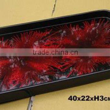 Flower decoration deep rounded rectangle lacquered tray TK Vietnam
