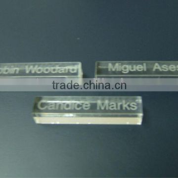 customized clear acrylic name brand display block,desktop nameplate display stand