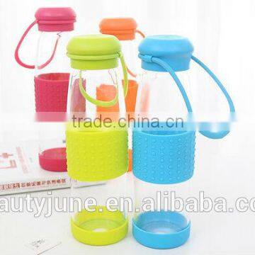 Portable Travel Mug Cup Car Shatterproof Hand Classic Glass Water Bottle 500ml With Silicone Sleeve Glass Protein Shaker photo-4