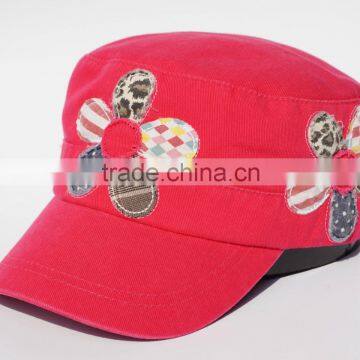 Ladies applique floral military cap