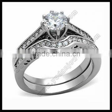 Clearly Together - Stainless Steel CZ Stone wedding ring set