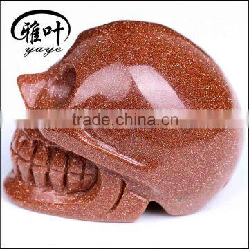 Wholesale 2inch Gold sand stone Handcrafts Skull Carving