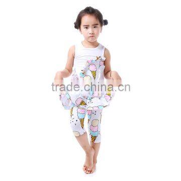 Hot Sale Ice Cream Outfit Wholesale Children's Boutique Clothing Cotton sleeveless Casual Baby Gils Outfit