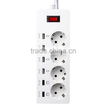 Euro French type 4 gang surge protector extension cables with usb charger ports