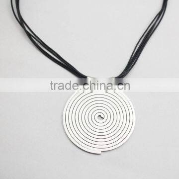 Rope Chain Stainless Steel Large Round Pendant Necklace photo-2