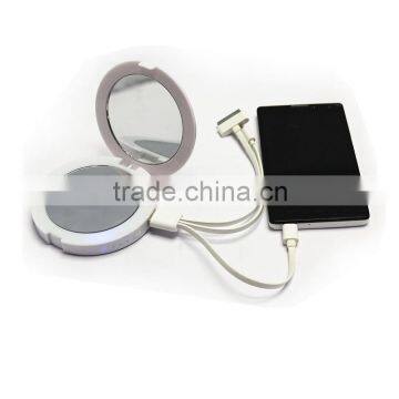 Rechargeable light up magnifying compact mirror with power bank for cellphones