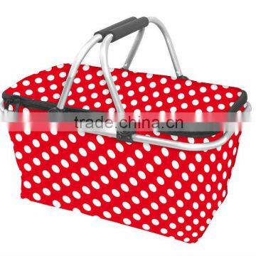 red with white dot patent pvc shopper basket