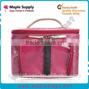 Soft Round Cosmetic Case with Handle with Clear Window