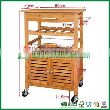 Large Wheeled Kitchen Trolley, Kitchen Storage Rack with Cabinet,Bamboo