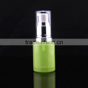 special painted green cosmetic glass bottle with silver pump