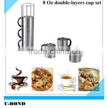 8 Oz Stainless Steel double wall Coffee cup set with handle