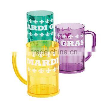 14 oz. 400ml New Custom Design Festive Cups with Handle Food Grade Hot Sale Eco-Friendly Carnival Plastic Mardi Gras Beer Mugs