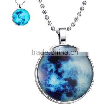 DIY jewelry Round Glass Necklace Earth in the Universe Glowing in The Dark Jnecklace