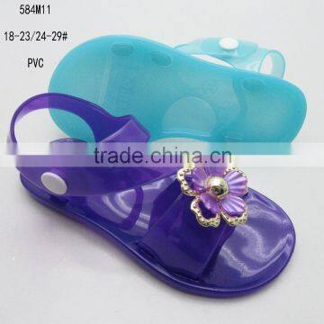 Purple PVC transparent crystal girls open-toe sandals with flower