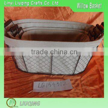 Sets OF Handmade Wire Storage Basket With Cloth Linner And Ear Handles