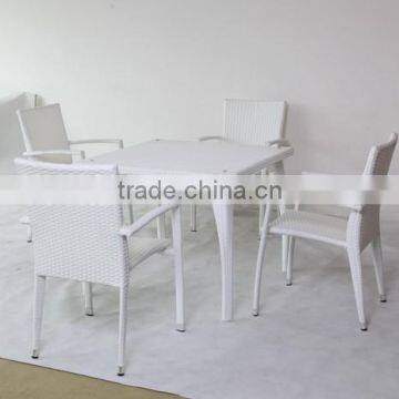 outdoor rattan furniture in white flat wicker with cushion with 5MM clean glass table top