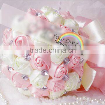handmade rose silk flowers wedding bouquet with rhinestone embellishment