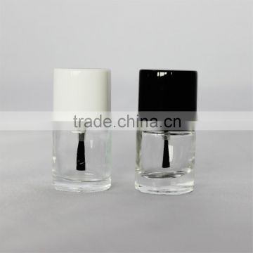 2016 wholesale custom glass round empty bottle nail polish with black cap with round cap and flat brush