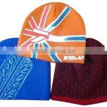 100% acrylic yarn printing beanie hat knitted beanie hat acrylic beanie hat