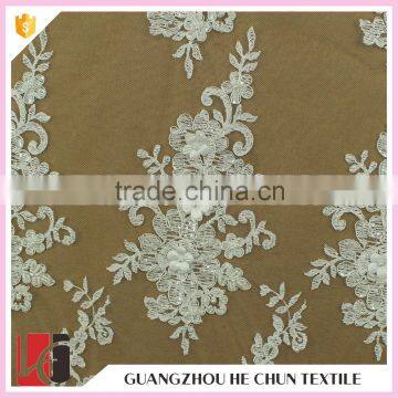 HC-5868-1 Hechun Wedding Dresses Floral Beaded White Organza Bridal Lace Fabric photo-3
