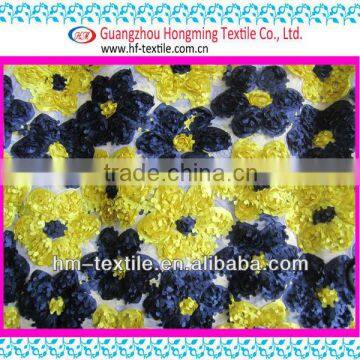 New design Yellow and blue patchwork rosette Coilling Embroidery fabric Textile Factoy flower ribbon Stithwork fabric 52" width