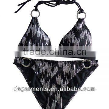 Foil silver black bikini swimwear