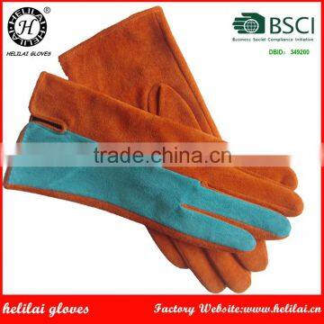 Women 's Contrast Suede Leather Gloves Fashion Daily Dress Leather Gloves