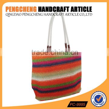 Rainbow color stripe paper straw beach bag women beach handbag