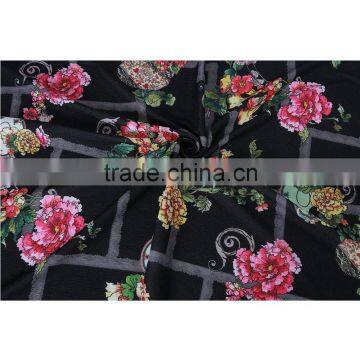 Big pink flower pattern 75D polyester crepe interlock printed knit fabric