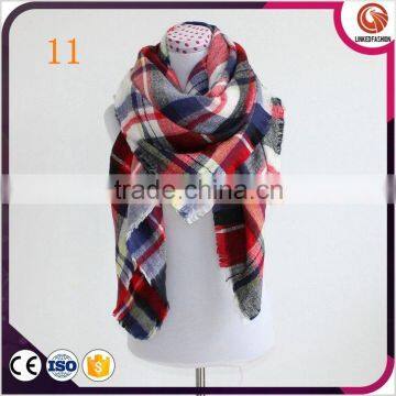 Fashion Women Pashmina Cashmere Oversize plaid blanket scarf with button