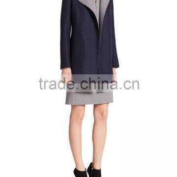 High Quality Winter Blue Double-Faced Wool Coat For Woman