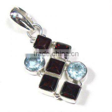 Indian Silver Pendant, Garnet Pendant, Gemstone Pendant, Fashion Pendant