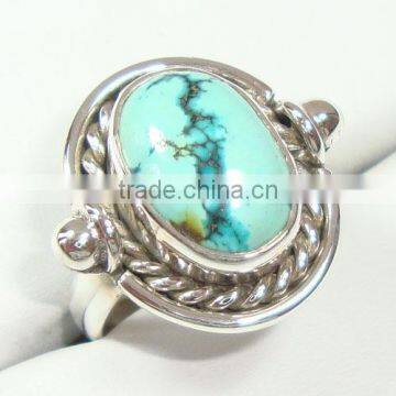 925 Stamped Sterling Silver Tibetan Turquoise Semi Precious Gemstone Ring