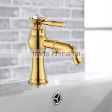 Hot and Cold Gold Finished Brass Basin Faucet